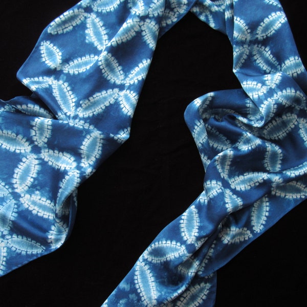 Awase-nui Linked Circle Shibori Scarf Hand-dyed in Natural Indigo and made of Silk Charmeuse