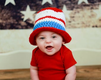 Uncle Sam Hat, Uncle Sam Baby, Uncle Sam Costume, Fourth of July Baby, Firecracker Baby, Baby Top Hat, Newborn Photo Prop, Crochet Baby Hat