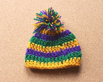 Mardi Gras Hat, Crochet Baby Hat, Striped Baby Hat, Mardi Gras Baby, Kid Mardi Gras, Knit Mardi Gras, Knit Baby Hat, Newborn Baby Hat