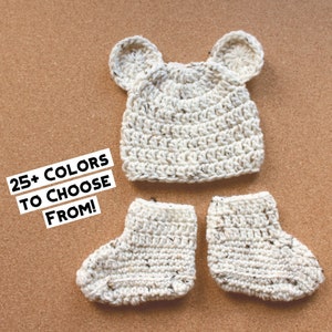 Baby Bear Hat, Baby Booties, Bootie Set, Baby Hat Set, Newborn Bear Hat, Newborn Hat, Crochet Baby Hat, Crochet Booties, Baby Shoes