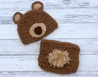 Baby Bear Costume, Newborn Bear, Baby Bear Hat, Crochet Baby Hat, Newborn Photo Prop, Diaper Cover Set, Newborn Bear Hat, Baby Bear Set