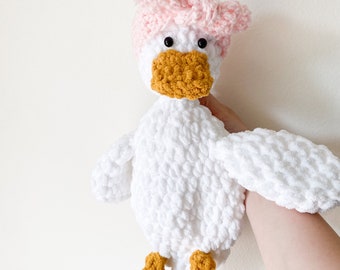 Duck Snuggler, Duck Lovey, Crochet Animal, Crochet Duck, Baby Snuggler, Girl Duck Lovey, Duck Stuffed Animal, Security Blanket