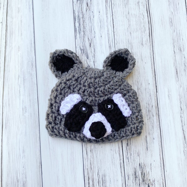 Raccoon Hat, Crochet Raccoon, Baby Raccoon, Raccoon Costume, Baby Costume, Crochet Baby Hat, Knit Baby Hat, Baby Animal Hat, Woodland Hat