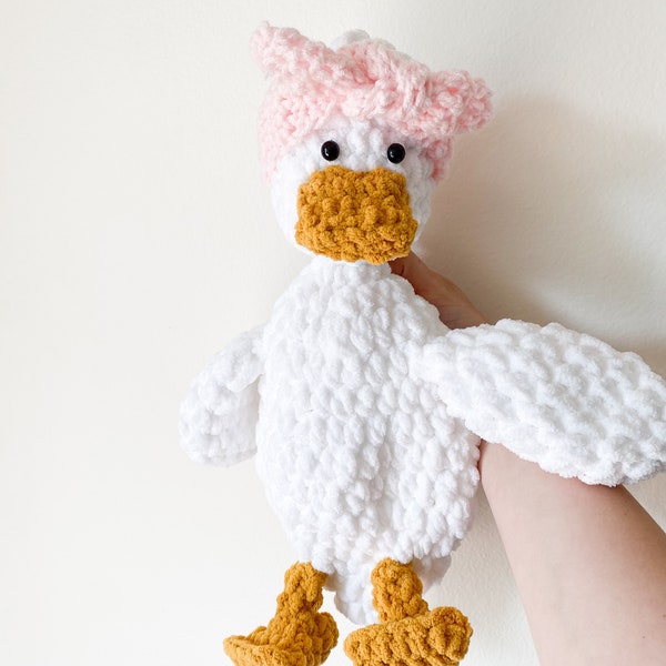 Duck Snuggler, Duck Lovey, Crochet Animal, Crochet Duck, Baby Snuggler, Girl Duck Lovey, Duck Stuffed Animal, Security Blanket