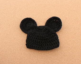 Mouse Hat, Crochet Baby Hat, Baby Mouse Hat, Mouse Costume, Halloween Hat, Black Mouse Hat, Crochet Mouse Hat, Knit Mouse Hat
