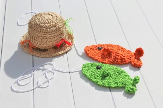 Newborn Photography Props Shoot Outfits Crochet Fishing Fisherman & Fish  Hat Diaper Shoes