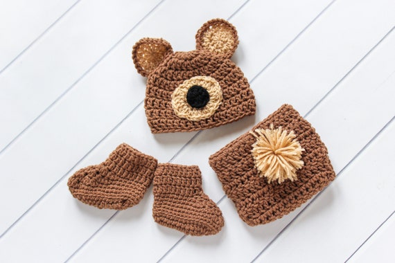 Baby Bear Hat, Bear Hat, Crochet Bear Hat, Crochet Baby Hat, Bear Costume,  Baby Booties, Crochet Baby Booties, Newborn Photo Prop