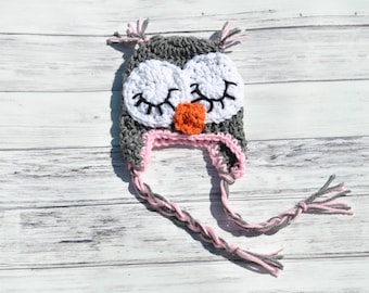 Baby Owl Hat, Crochet Owl Hat, Owl Hat, Sleepy Owl Hat, Newborn Owl Hat, Newborn Photo Prop, Owl Photo Prop, Girl Owl Hat, Baby Girl Hat