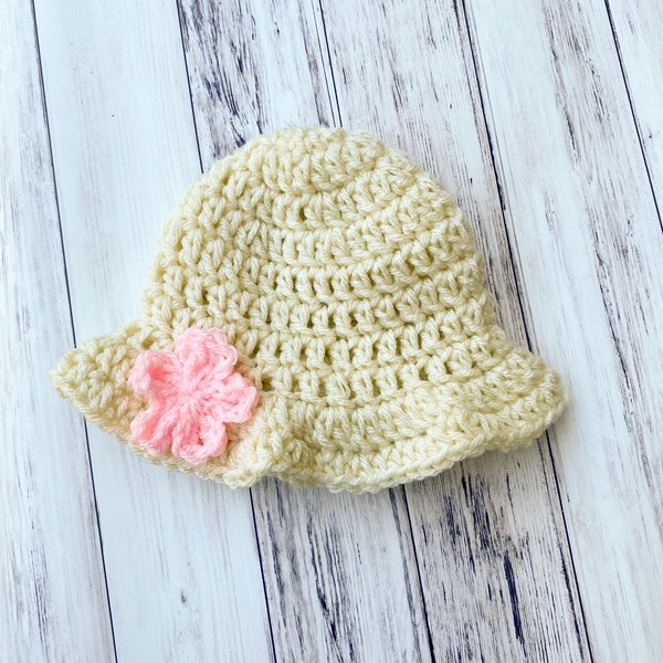 Baby Sun Hat, Baby Floppy Hat, Baby Bucket Hat, Crochet Baby Hat, Crochet Sun Hat, Crochet Bucket Hat, Flower Bucket Hat