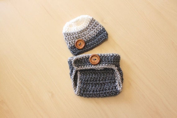 Newborn Baby Hat, Crochet Diaper Cover, Baby Boy Hat, Crochet Baby Hat,  Newborn Photo Prop, Diaper Cover Set, Knit Baby Hat, Gray Baby Hat 