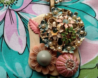 Spring Love Necklace- Floral Necklace, Garden Necklace, Flower Necklace, Spring Necklace, Repurposed Necklace, Pastel Flower Necklace