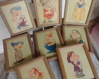 Vintage 1938 Snow White & Seven Dwarfs Framed Pictures, Vintage Disney Artwork, Antique Disney Artwork, Disney Memorabilia, Disney Dwarfs