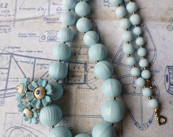 Robin Egg Blue-Graduated Blue Bead Necklace, Vintage Bead Necklace, Blue Bead Necklace, Retro Blue Bead Necklace, 1960's