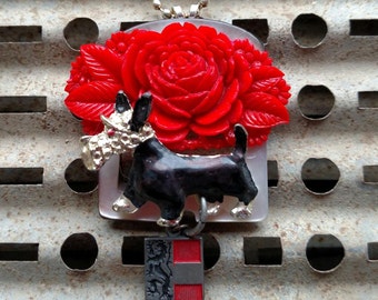Red Rover Red Rover-Scottie Dog Necklace, Pet Necklace Westie Necklace, Upcycled Necklace, Scottish Terrier Dog Jewelry Dog Lover Dog Brooch