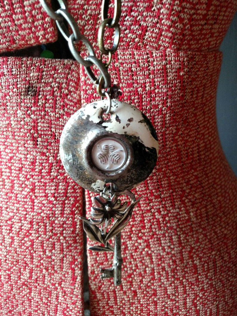 Urban Flower-Metal Hardware Necklace Industrial Chic Skeleton Key Necklace Repurposed Necklace Black and White Necklace Door Hardware