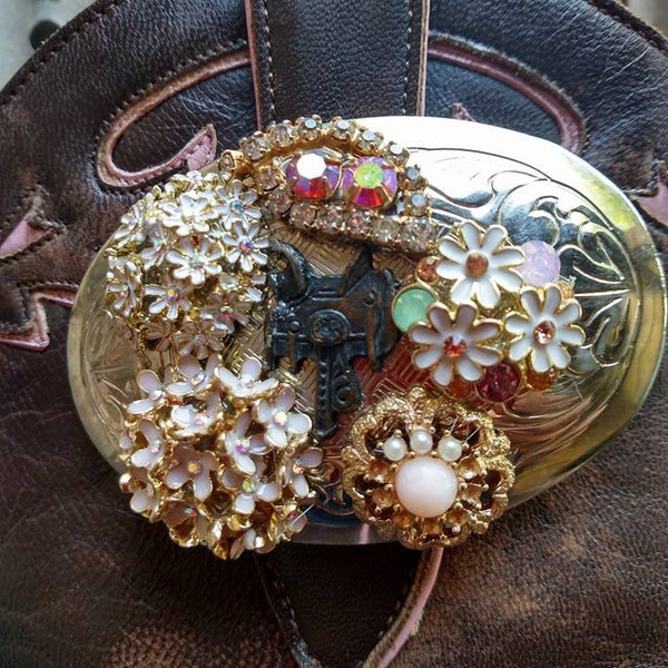 Fancy Flower- Cowgirl Belt Buckle, Embellished Buckle, Bling Buckle, Bohemian Belt Buckle, Women's Belt Buckle. Rodeo Buckle,  Western Wear