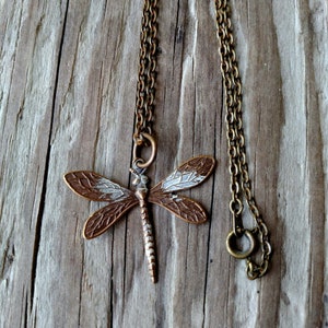 Demur Dragonfly- Dragonfly Necklace, Nature Jewelry, Insect Jewelry, Metal Dragonfly, Wildlife Jewelry, Dragonfly Pendant, Bronze Dragonfly