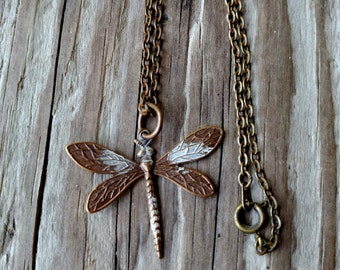 Demur Dragonfly- Dragonfly Necklace, Nature Jewelry, Insect Jewelry, Metal Dragonfly, Wildlife Jewelry, Dragonfly Pendant, Bronze Dragonfly