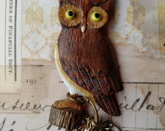Who Me? Owl Necklace-Owl Jewelry, Wooden Owl Necklace, Bird Necklace, Bird Jewelry, Nature Jewelry, Earthtone Necklace, Carved Owl, Upcycled