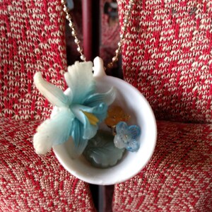 Orchid-Teacup Necklace, Floral Necklace, Floral Jewelry, Made In Japan Teacup, Orchid Flower Necklace, Repurposed Necklace Orchid Lover Gift
