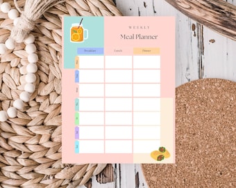 Weekly Meal Planner Grocery list instant downloadable printable planner meal planning boho meal planning