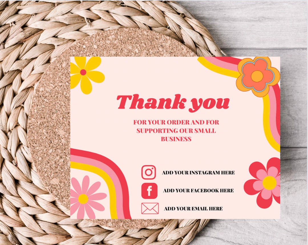 Groovy 90's Vintage Small Business Thank You Card Template Canva Edit ...