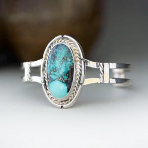 Cloud Mountain Turquoise Cuff Bracelet size Small: Handmade Sterling Silver Bohemian Jewelry