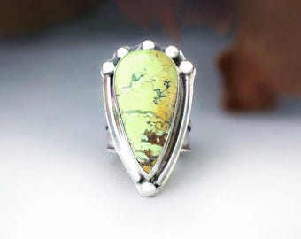 Chrysoprase Jasper Ring 7, Unique Handmade Sterling Silver Natural Stone Jewelry for Women, Tapered Wide Band, Handcrafted Artisan Ring