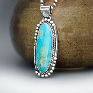 Oversized Royston Turquoise Sterling Silver Pendant Necklace: Artisan Southwestern Jewelry