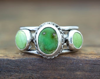 Sz 6 1/4 Sonoran Lime Turquoise Silver Statement Ring