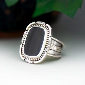 Handmade Black Onyx Sterling Silver Ring size 8: Artisan Boho Statement Jewelry