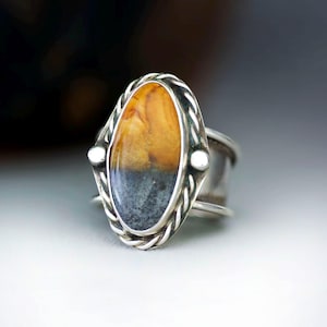 Mookaite Jasper Silver Ring Sz 5, Handmade Rustic Silver Gemstone Statement Ring for Women, Unique Artisan Jewelry Gift for Her