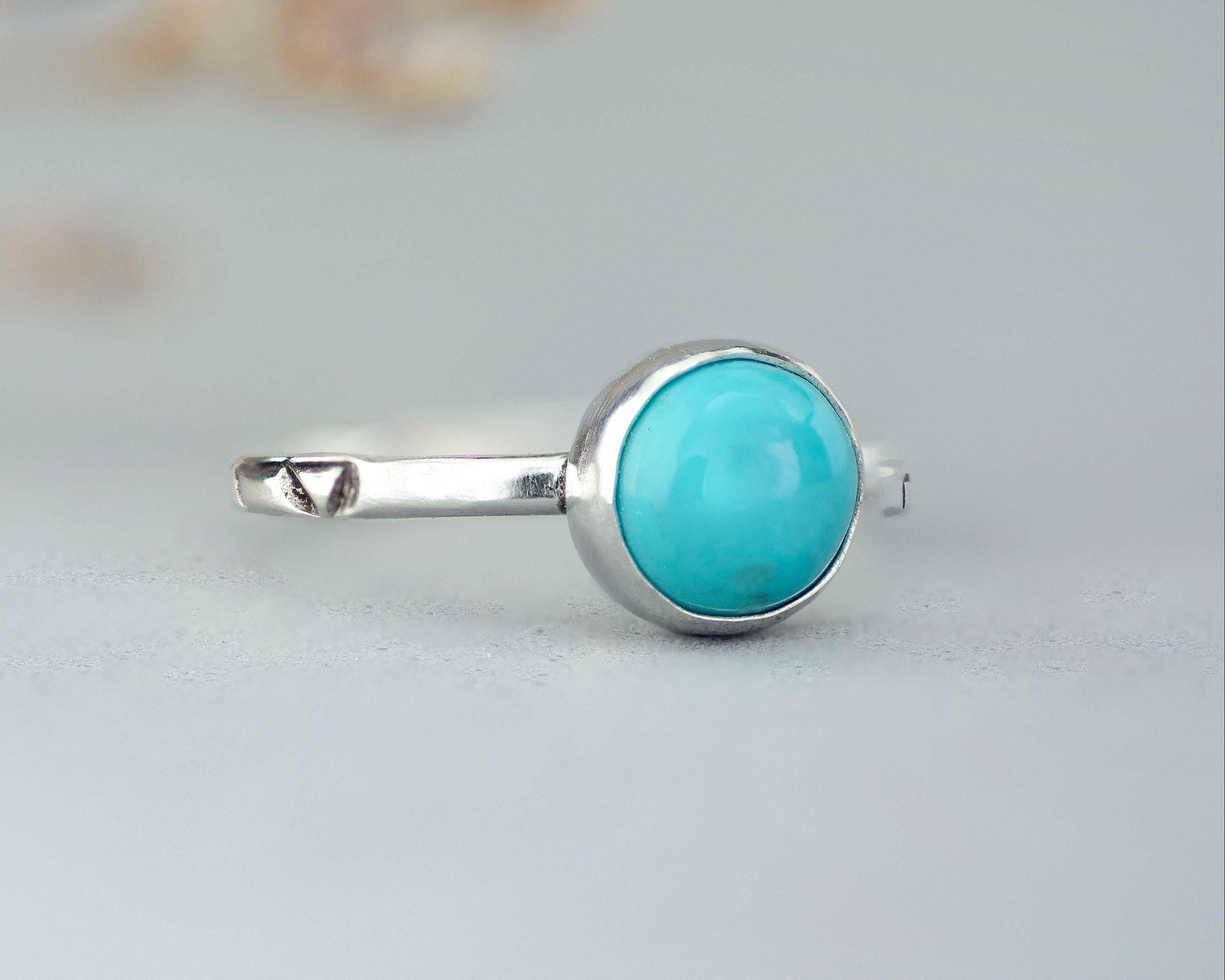 Dainty Kingman Turquoise Stackable Ring - Sterling Silver Handmade Gift ...