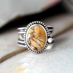 Mookaite Jasper Silver Ring 11, Handmade Chunky Sterling Silver Cocktail Ring for Women, Unique Artisan Jewelry Gift for Her