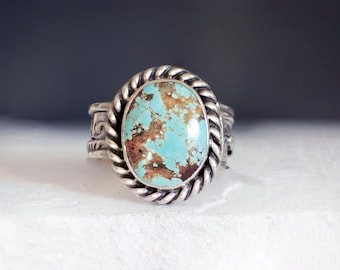 Turquoise Silver Ring 7, Handmade Sterling Silver Artisan Ring for Her, Natural Birthstone Jewelry for Women