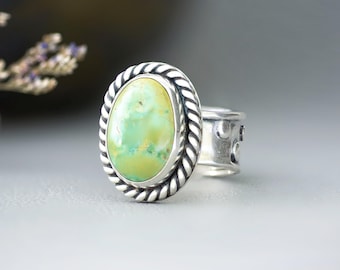 Turquoise Silver Ring 7, Cute Handmade Chunky Sterling Silver Birthstone Ring for Women, Natural Stone Southwest Inspired Jewelry for Her