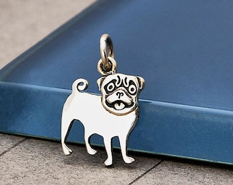 925 Silver Pendant Dog Pug Mop Dog