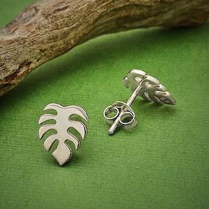 925 Sterling Silver Stud Earrings Monstera Leaf