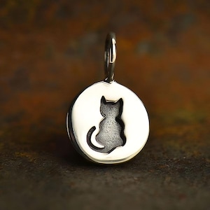 Pendentif chat en argent 925, petit pendentif rond
