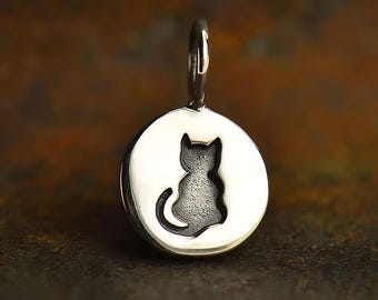 925 silver pendant cat small charm round