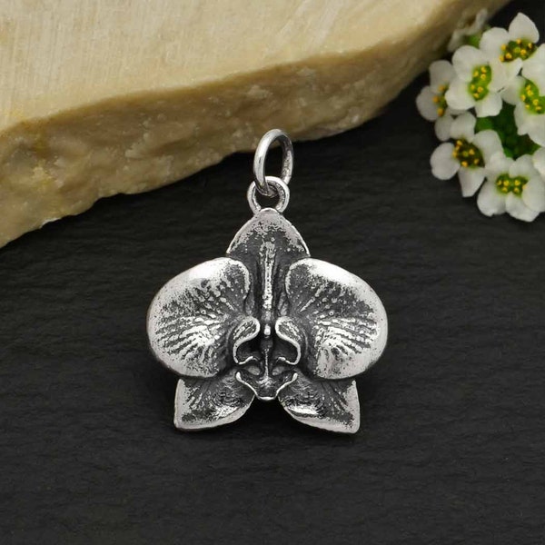 925 real silver pendant flower blossom orchid