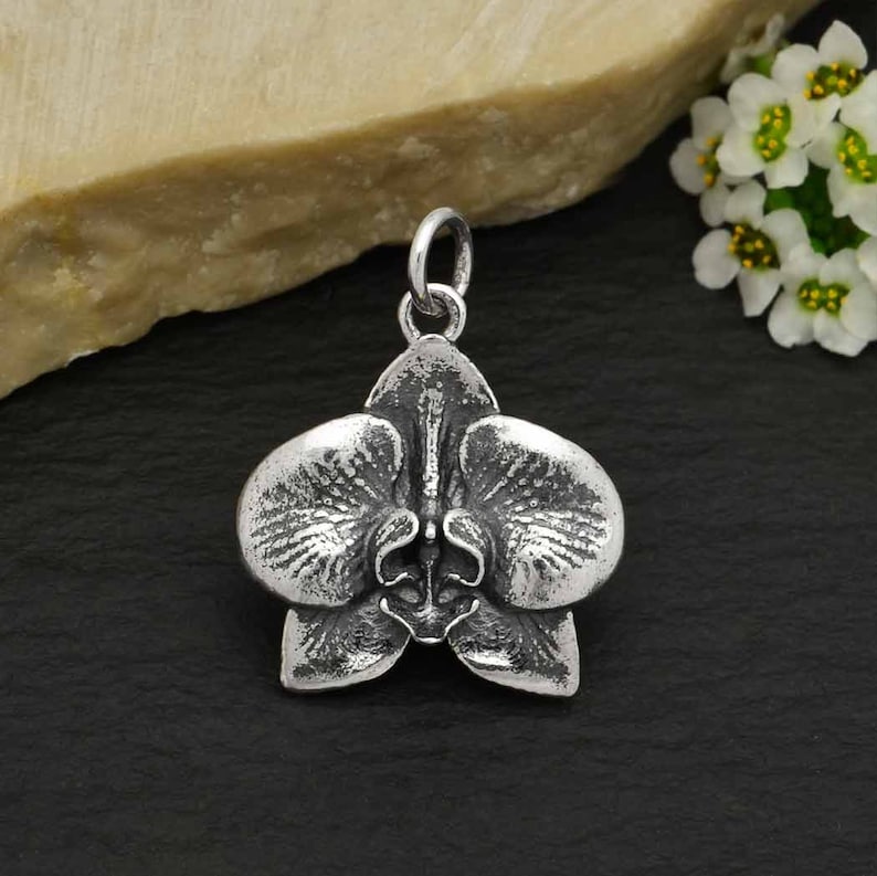 925 real silver pendant flower blossom orchid image 1