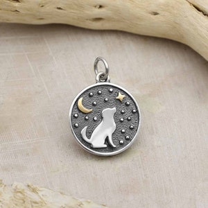 Ciondolo cane argento luna stelle moneta rotonda 925 vero argento