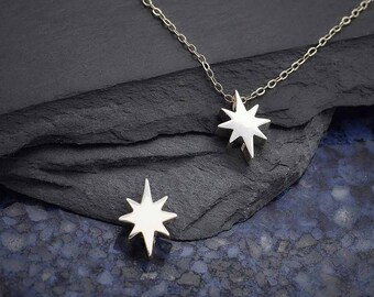 925 sterling silver pendant star North Star with threading hole bead