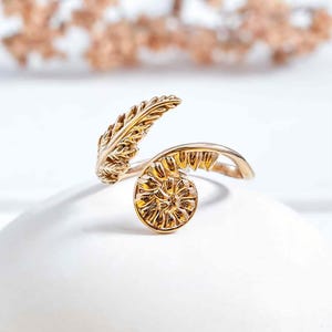 Adjustable ring, leaf fern, silver fern, bronze