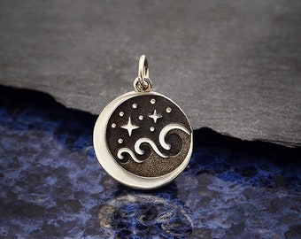 925 Silver Pendant Water Element Wave Starry Sky
