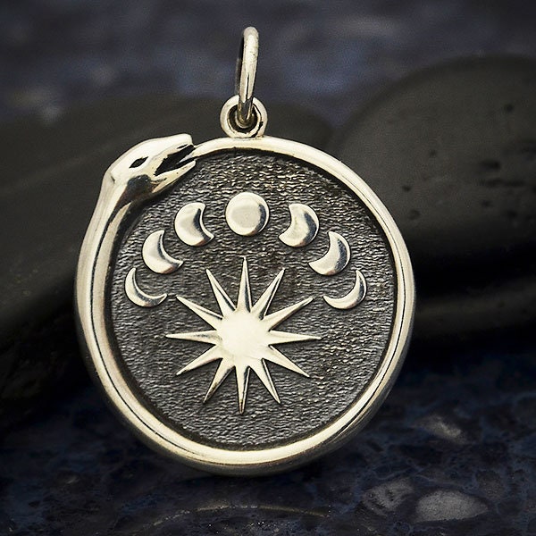 925 Silber Anhänger Schlange Ouroboros Sonne Mond Ring