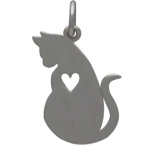 Pendant Cat with Heart 925 Silver image 4