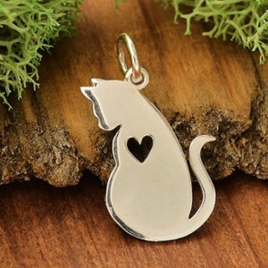 Pendant Cat with Heart 925 Silver image 1
