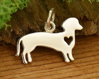 925 Silver Pendant Dachshund with Heart Dog